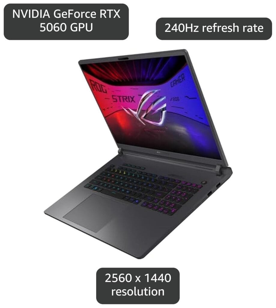 ASUS ROG Strix 18 (2025) Gaming Laptop, 18” ROG Nebula HDR 16:10 2.5K 240Hz/3ms, NVIDIA GeForce RTX 5060, Intel Core Ultra 9 275HX, 32GB DDR5, 1TB PCIe