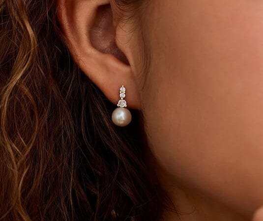 Pearl Earrings for Women, Dainty Wedding Bridal Earrings 14k Gold 